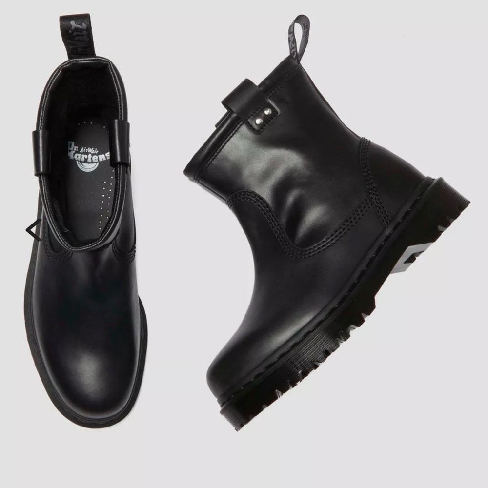 Dr. Martens Anistone Lo Leather Biker Boots Black leather-  Hard to Find Style